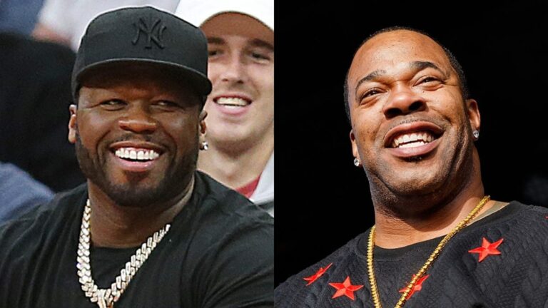 50 Cent Clowns énorme chaîne de Busta Rhymes pendant les plaisanteries dans les coulisses