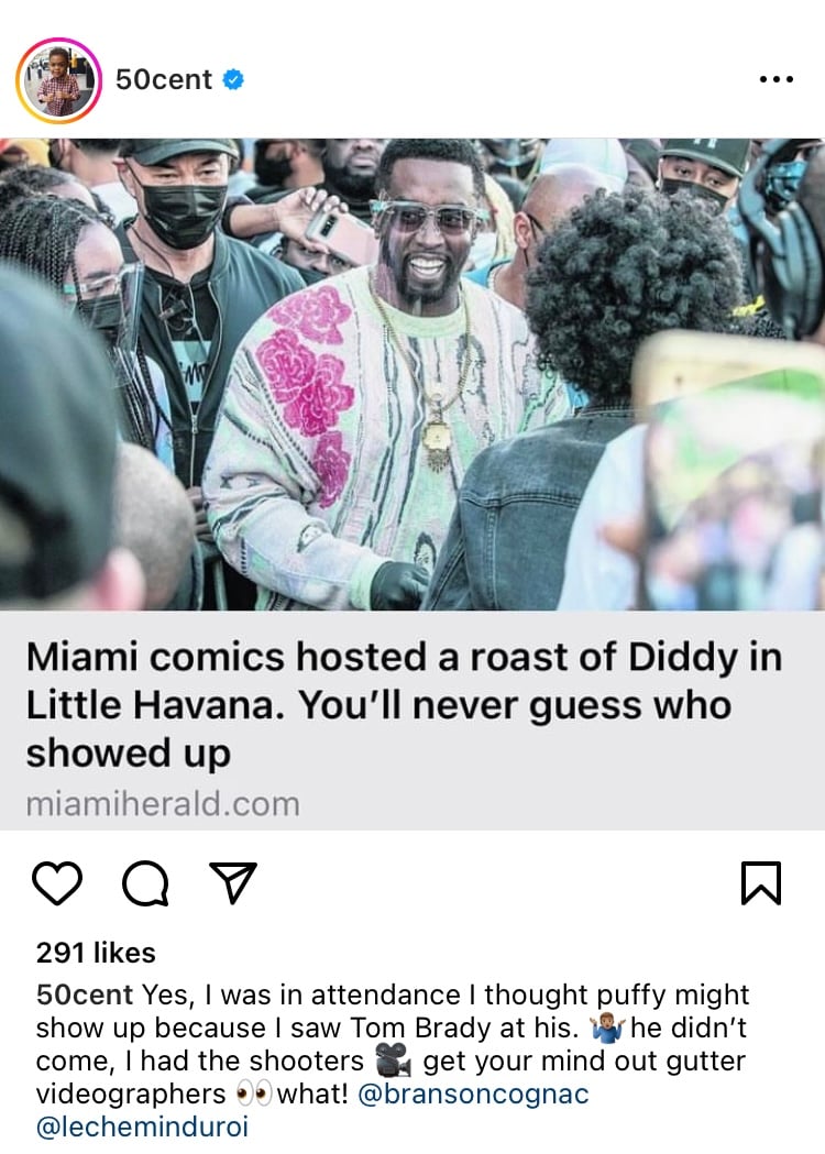 50 Cent fait une apparition surprise au Diddy Comedy Roast : « Je pensais que Puffy pourrait apparaître »